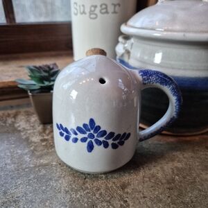 Vintage Loomco Blue Flower Spongeware China Pottery Creamer Handled Shaker